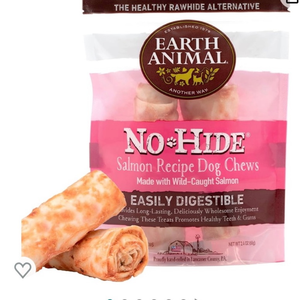 🐾 Earth Animal No Hide Small Salmon Flavored Natural Rawhide Free Dog Chews